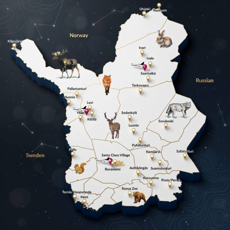 Illustrated map of Finnish Lapland